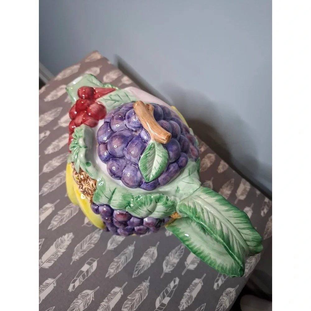 Vintage Fitz and Floyd Calypso Fruit Teapot 40oz Ceramic Grapes Watermelon